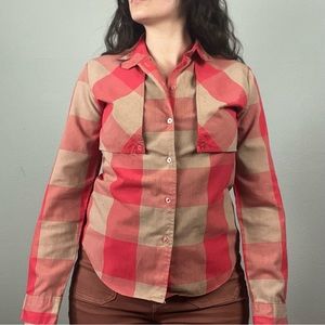 Cherry Stix Red and Tan Checkered Button Down